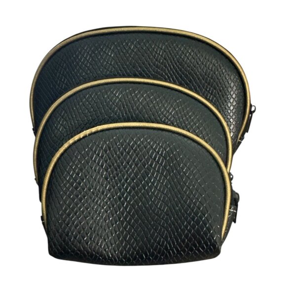 Set Of 3 Black Faux Leather Snake Print Nesting Cosmetic & Travel Bags - Picture 1 of 12